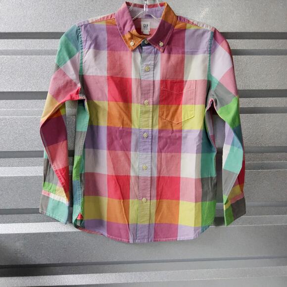 Gap Kids Boys Large 10 Long Sleeve Button-up Shirt Top Color Blocks Button-down - Picture 2 of 4